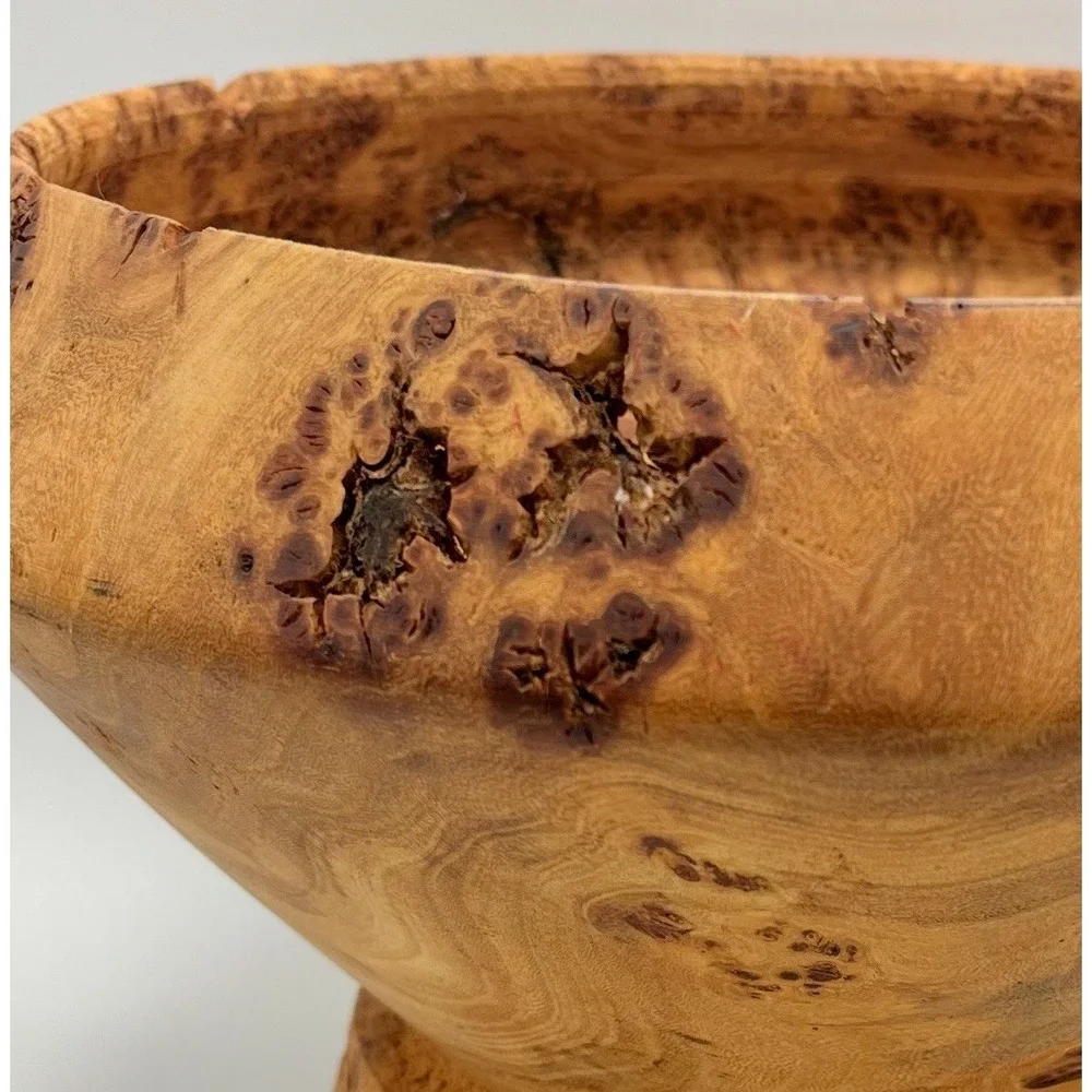 Burl Bowl Native American Wood Carved Pedestal Raised